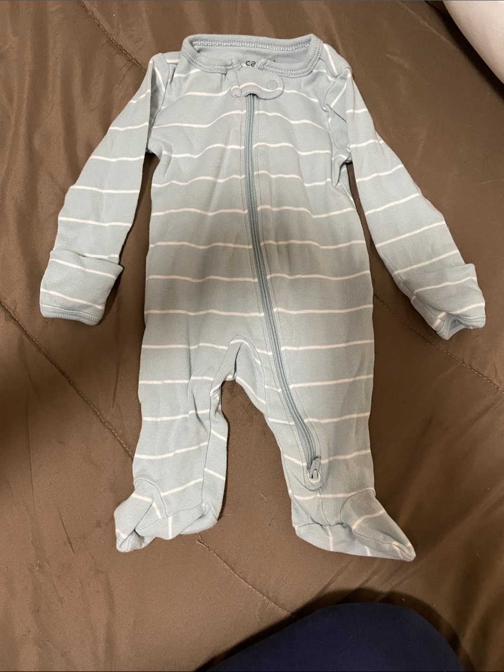 Carter's Light Blue & White Striped Footed One-Piece